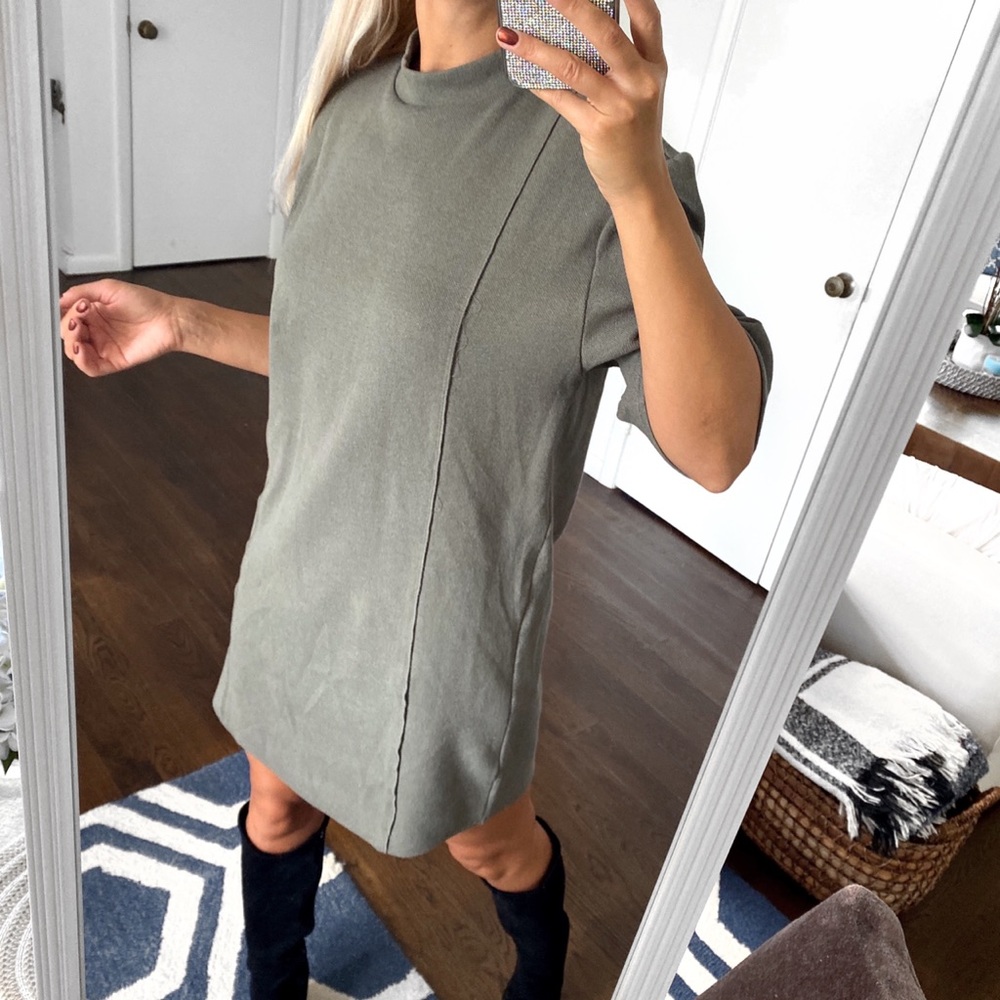 🍃 ZARA SAGE BASIC STITCHED BAGGY DRESS! - Picture 3 of 12